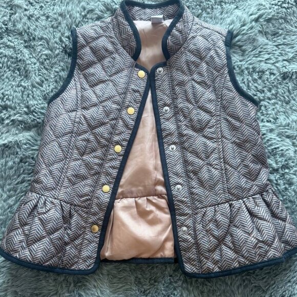 Janie and Jack Girls Quilted Tweed Vest 5-6 | Brown Herringbone Peplum Gilet - Picture 2 of 9